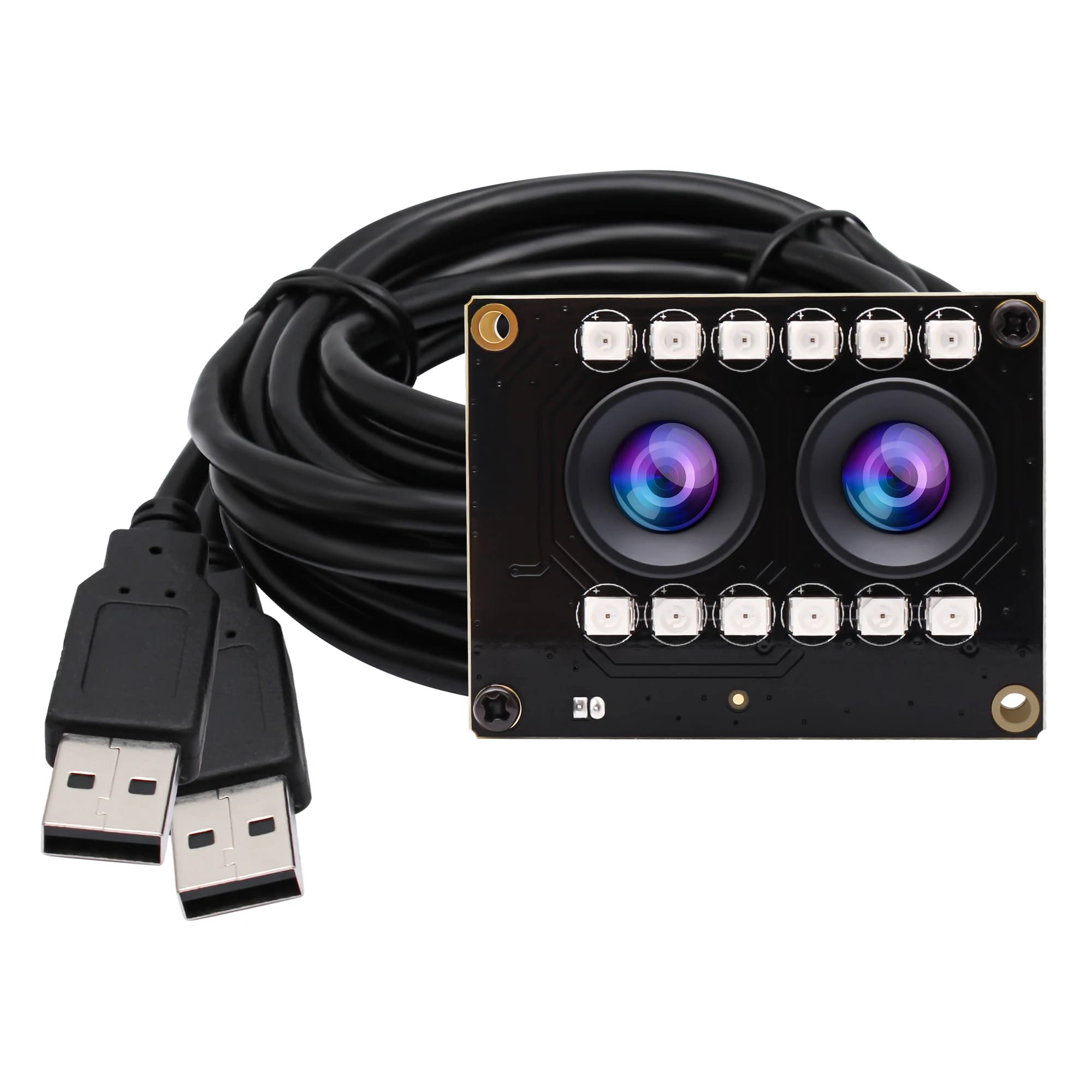 USB camera ELP WDR double lens USB Webcam 2.0 2 MP FHD 1080P with AR0230 sensor, night webcam with 12 LED lights IR,