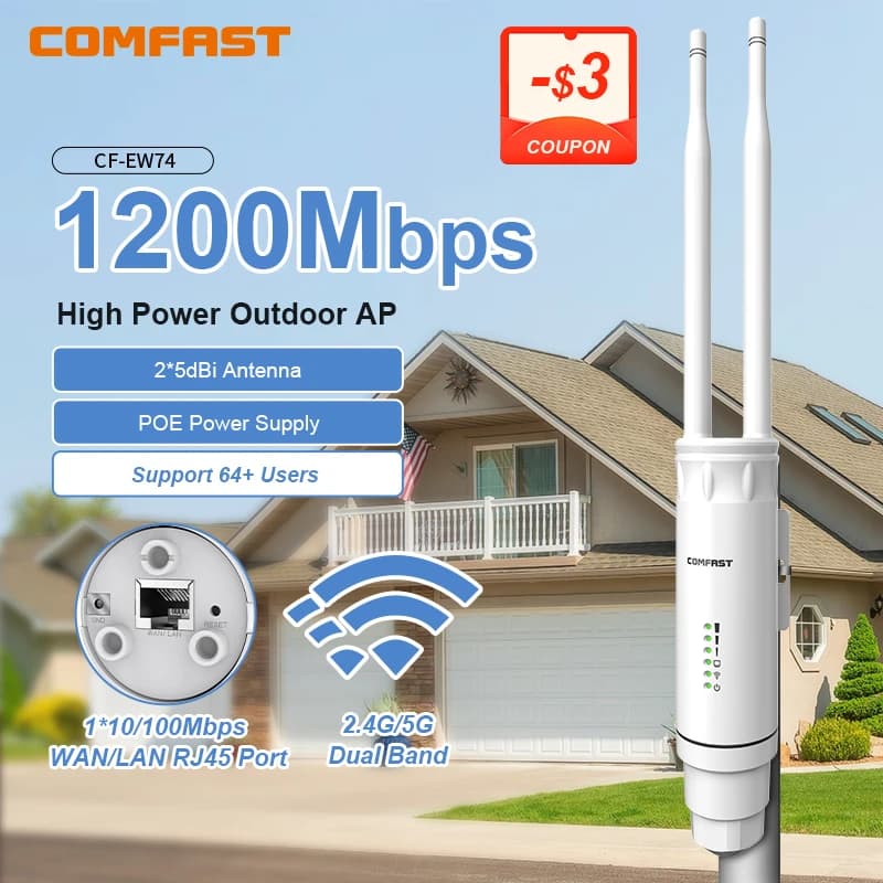 Comfast AC1200 Punto di accesso AP esterno Router di estensione del segnale Wifi 2.4/5Ghz Dual Dand a lungo raggio 1200mpbs Ripetitore Wifi wireless