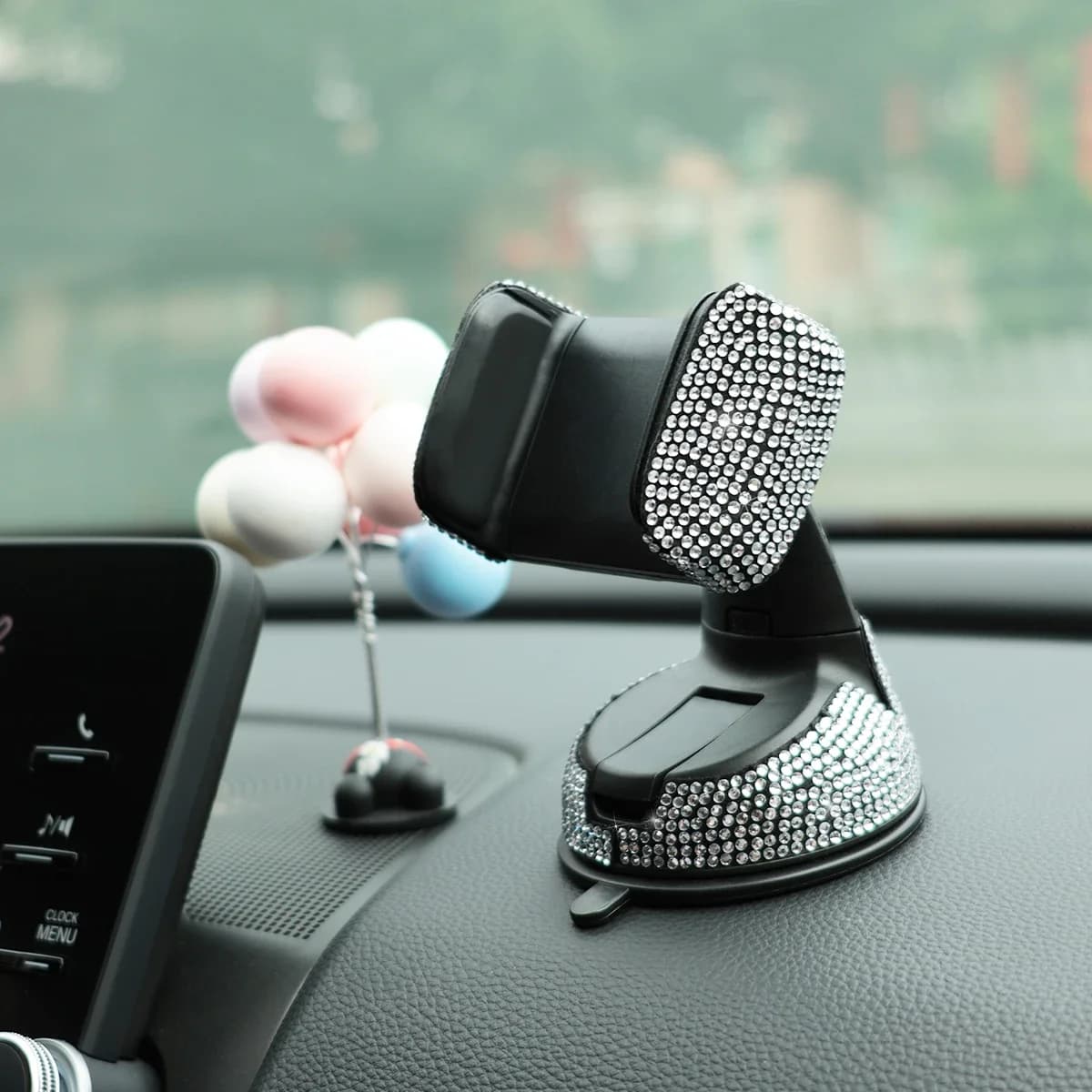 Supporto per telefono per auto con decorazioni in strass da 1 pezzo Costruzione durevole ed elegante per una guida sicura a 360° ° Supporto a ventosa per rotazione e cruscotto!