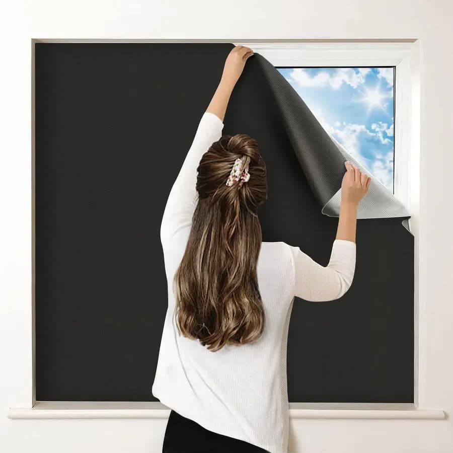 Dark Curtains for Bedroom, Roller Blinds Fai-da-te, Dark Curtains Without Drilling With Wall decals and Languages for Windows