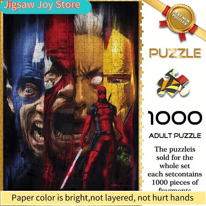 Puzzle senza giunture con personaggi Marvel come Deadpool e Capitan America W1.6-77, con un design a schermo diviso multi-eroe