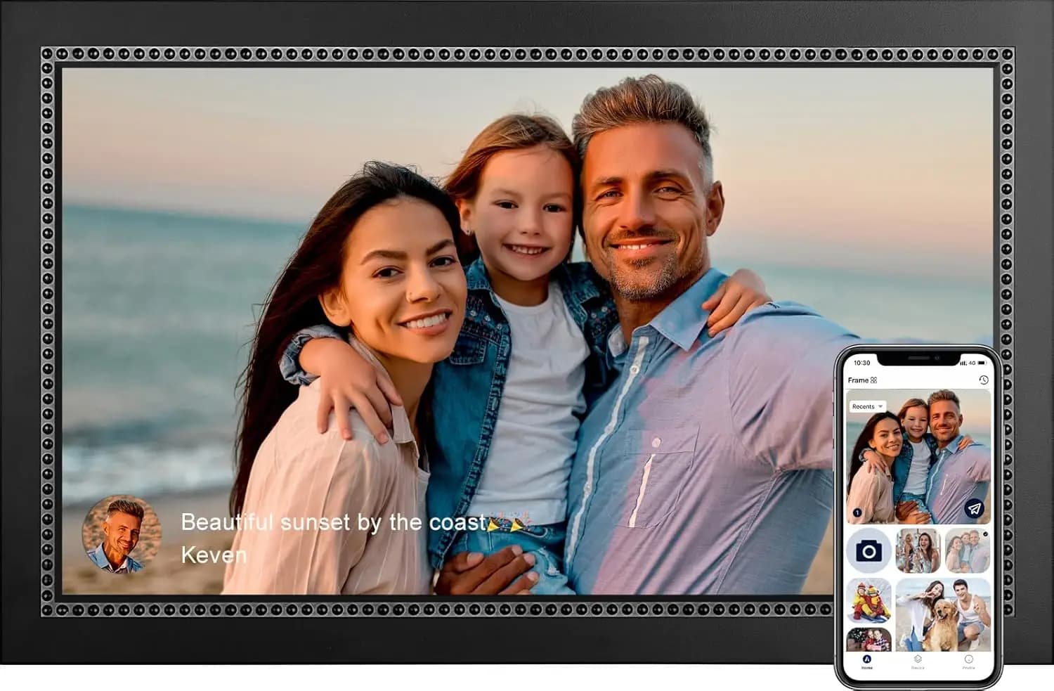 Cornice digitale da 15,6 pollici con touchscreen Full HD, cornice smart WiFi per la condivisione di foto e video tramite app, montabile a parete