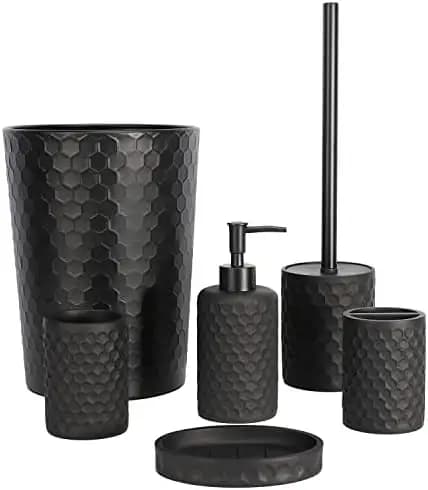 Set di accessori da bagno neri ZCCZ da 6 pezzi con cestino e portaoggetti - Salle de Bain Essentials
