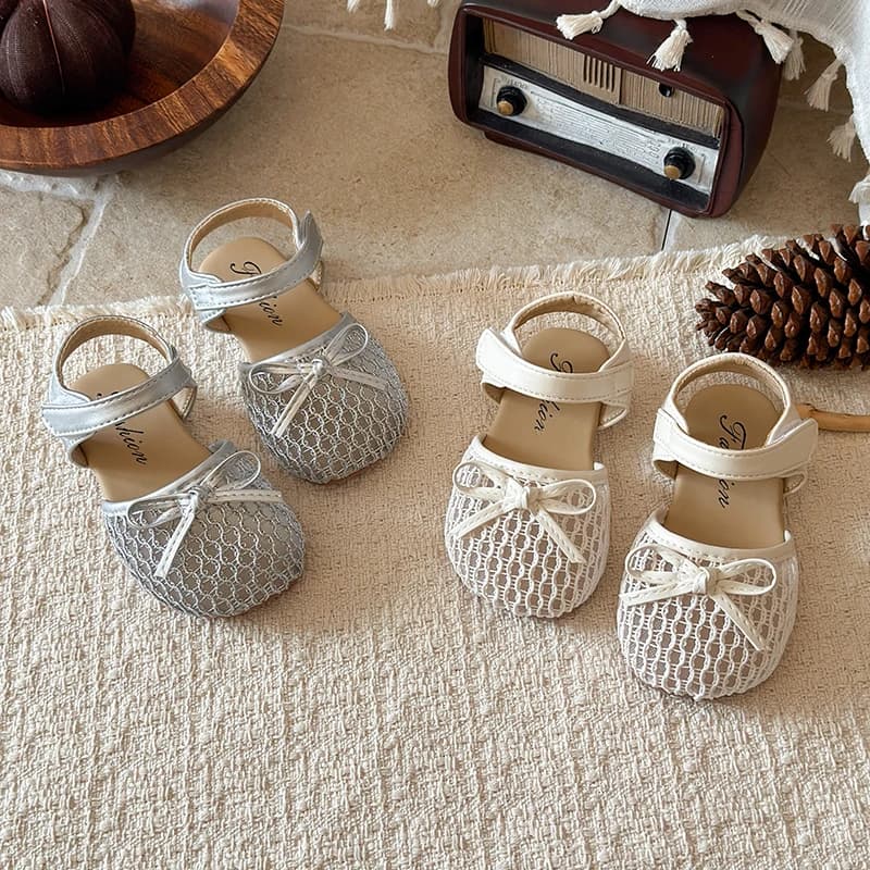 Scarpe casual per bambini, tinta unita, con fiocco in rete, scarpe primaverili per ragazze, antiscivolo, traspiranti, bianche, taglia 23-35