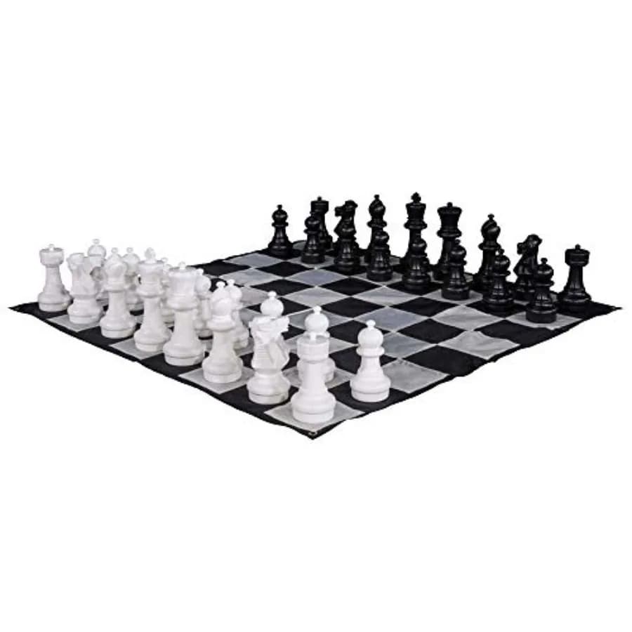 Set di Scacchi Gigante da Esterno con Re Alto 30 cm - Grande Gioco da Giardino per Famiglie in Blu e Bianco - 32 Pezzi Durevoli in HDPE con Tappetino in Nylon