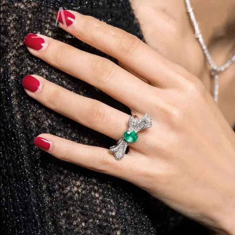 Anelli di lusso di alta gamma con pavone e smeraldo per donna, stile elegante, fiocco in argento 925 con intarsi di diamanti, anello gioiello da festa, idea regalo