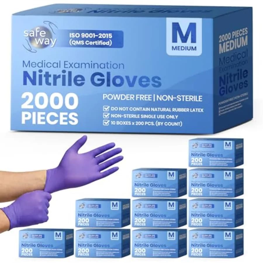2000 Pezzi Guanti Monouso in Nitrile Medi 4 Mil Senza Polvere Senza Lattice con Punta delle Dita Testurizzata per Uso Medico Infermieristico Laboratorio Cucina C