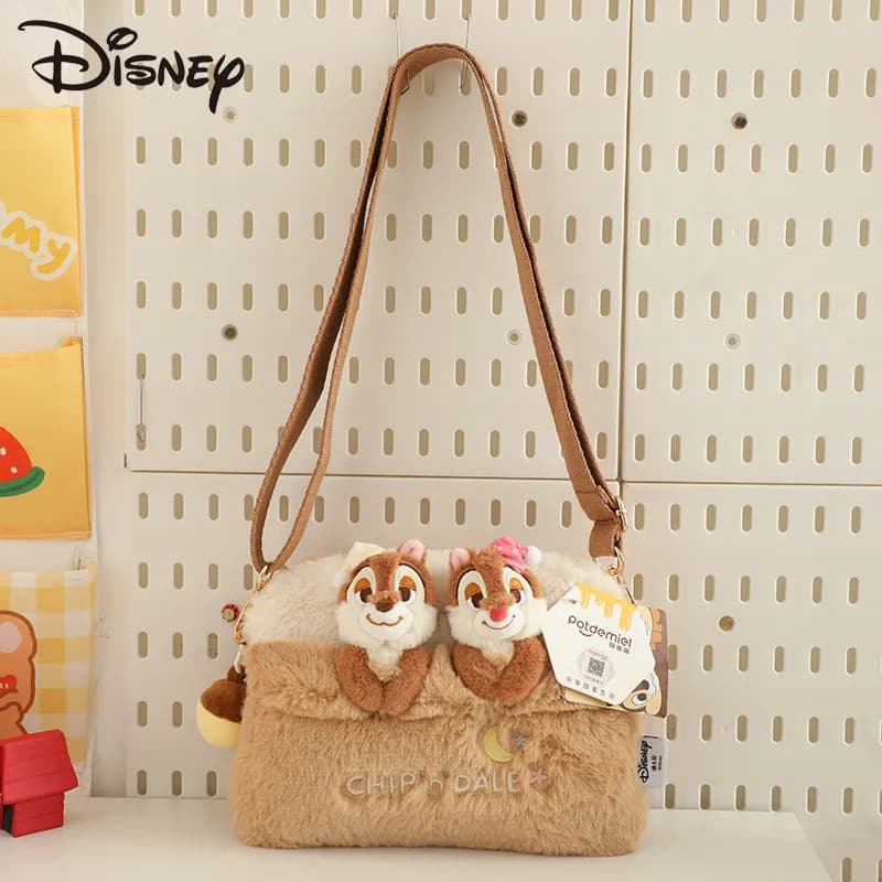 Borsa a tracolla in peluche Disney Cartoon Chip & Dale Borsa casual per studenti di grande capacità Regali per le vacanze per ragazze Pendolarismo