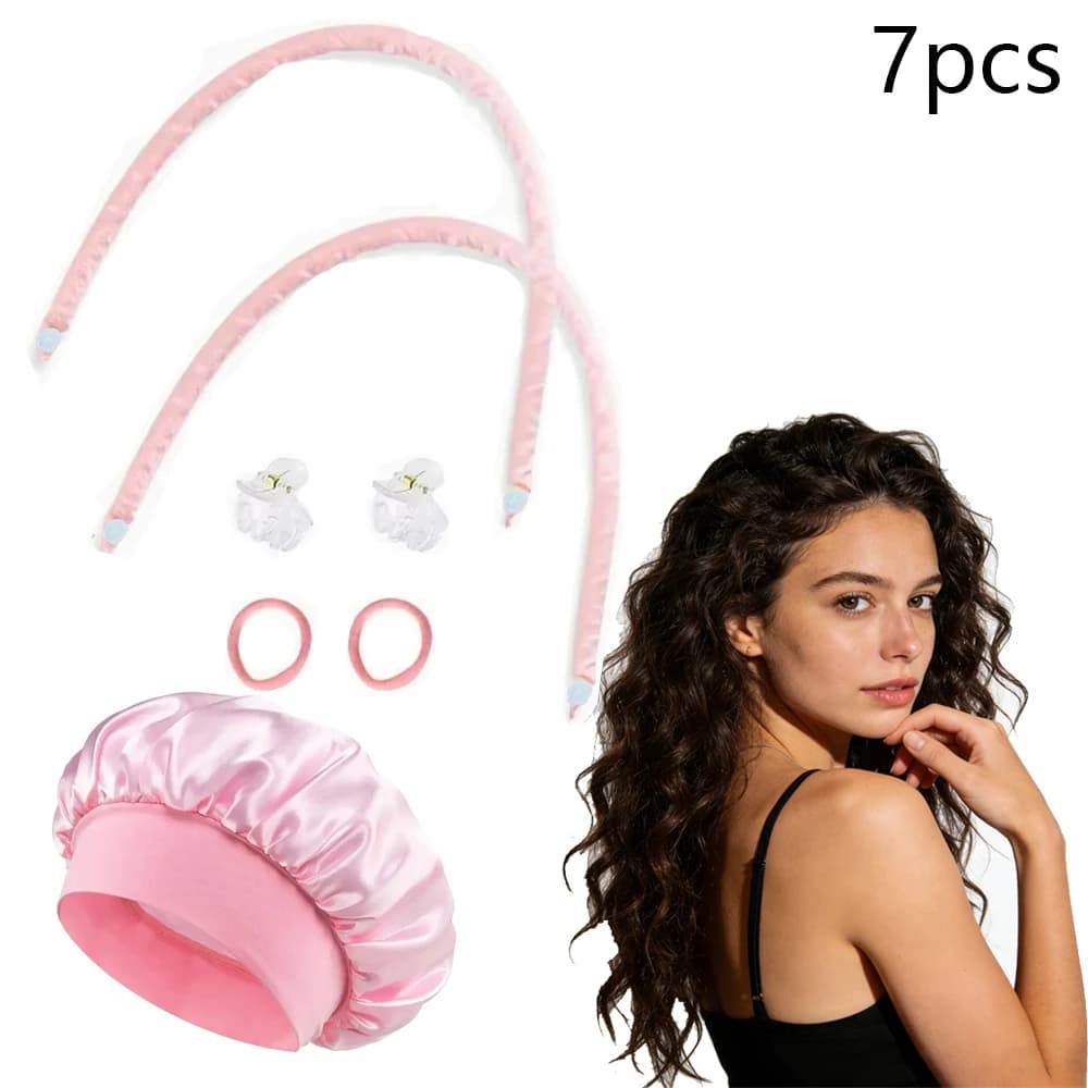 Professional Heat-Free Wrinkling Set, Create Waves from Salon During the Sleep, Rollers Coated in Satin, Clips and Heat-Free Waist for Hair Styling