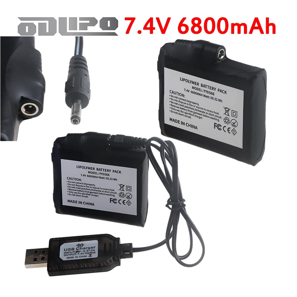Batteria Ricaricabile ai Polimeri di Litio 7.4V 6800mAh per Guanti Riscaldati, Calze Riscaldate, Giacche e Gilet Riscaldati, Guanti da Moto, Caricatore USB