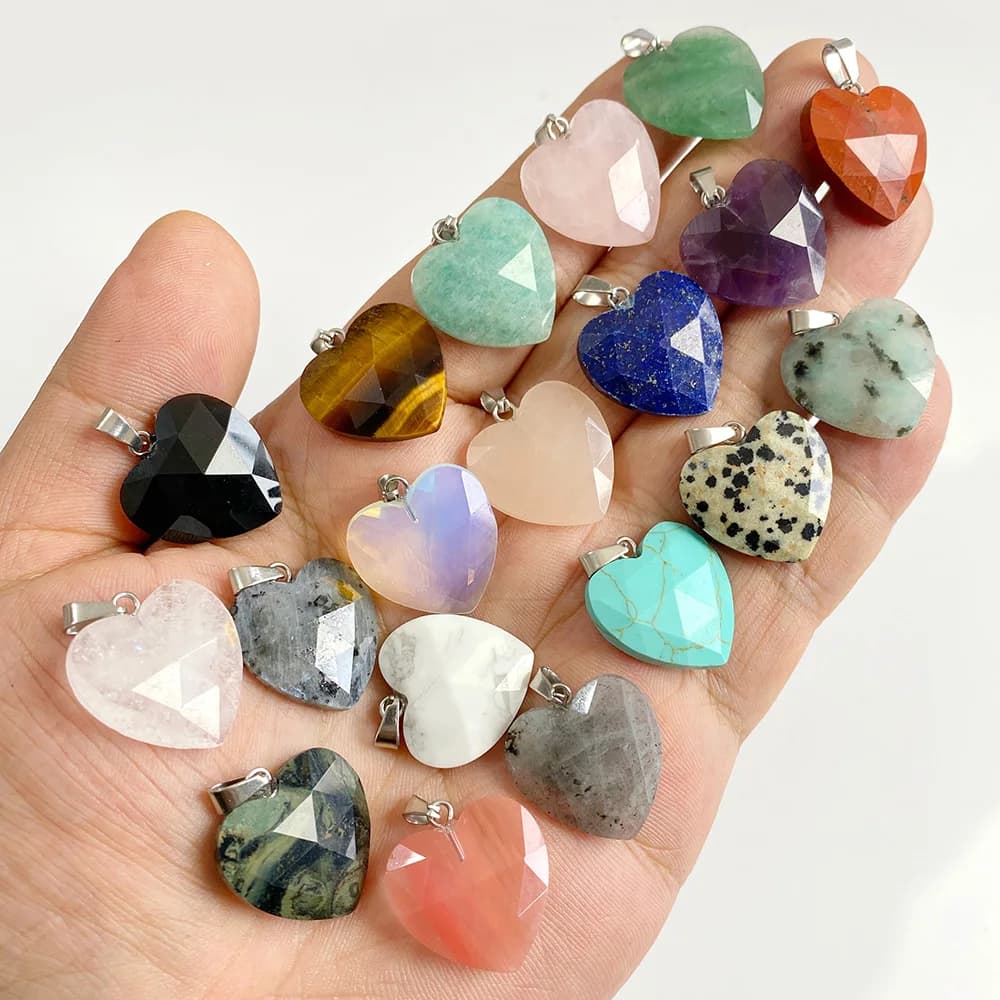 1 Pezzo Ciondolo a Cuore Sfaccettato 20mm in Pietra Naturale, Quarzo Rosa, Cristallo, Turchese, Occhio di Tigre, Avventurina per Creazione di Gioielli, Collane Fai-da-Te