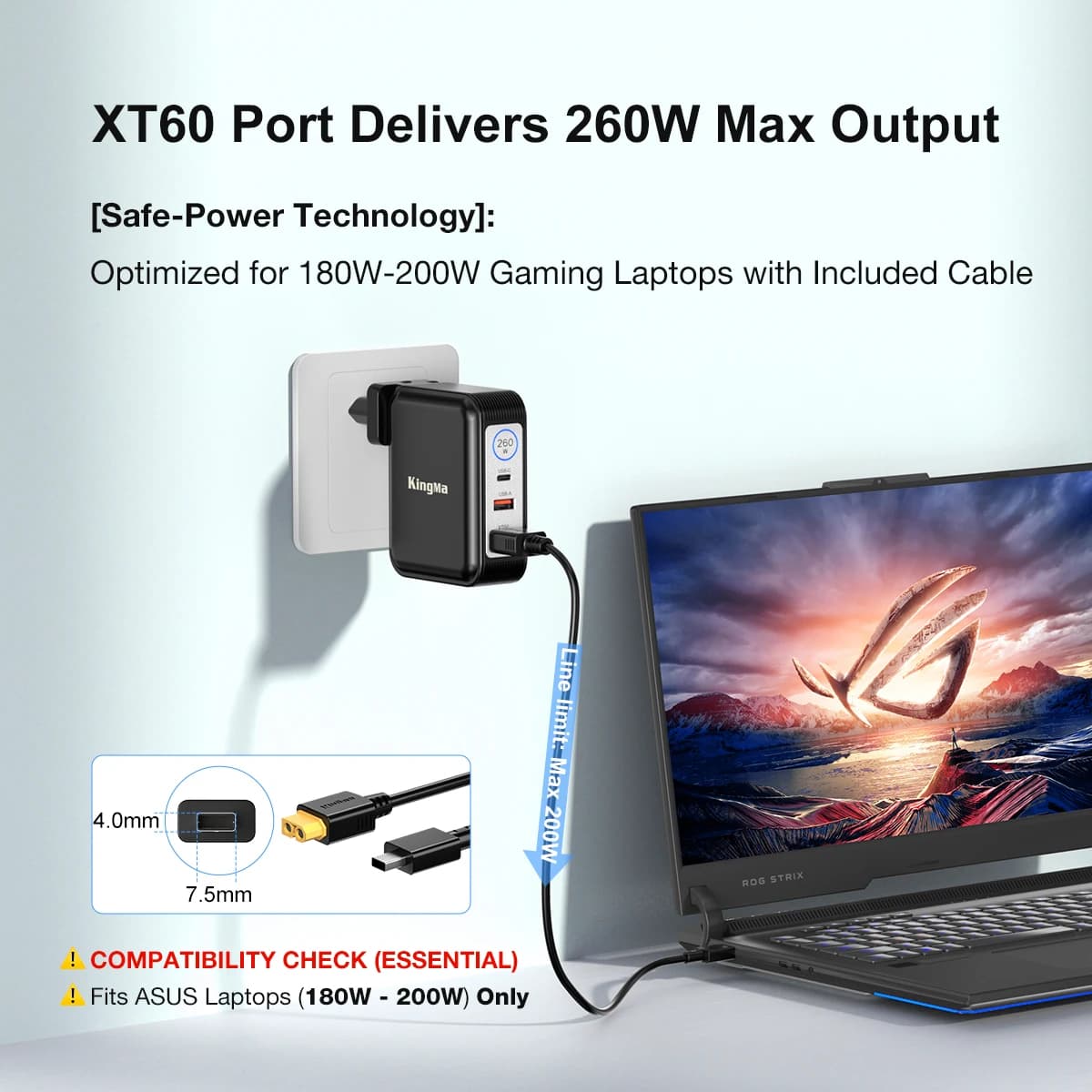 200W 260W Laptop Charger for Asus ROG Zephyrus G16 G14 TUF Gaming A14 A16 ROG Flow Z13 GZ302 GZ302EA TUF A14 FA401KM 2024-2026