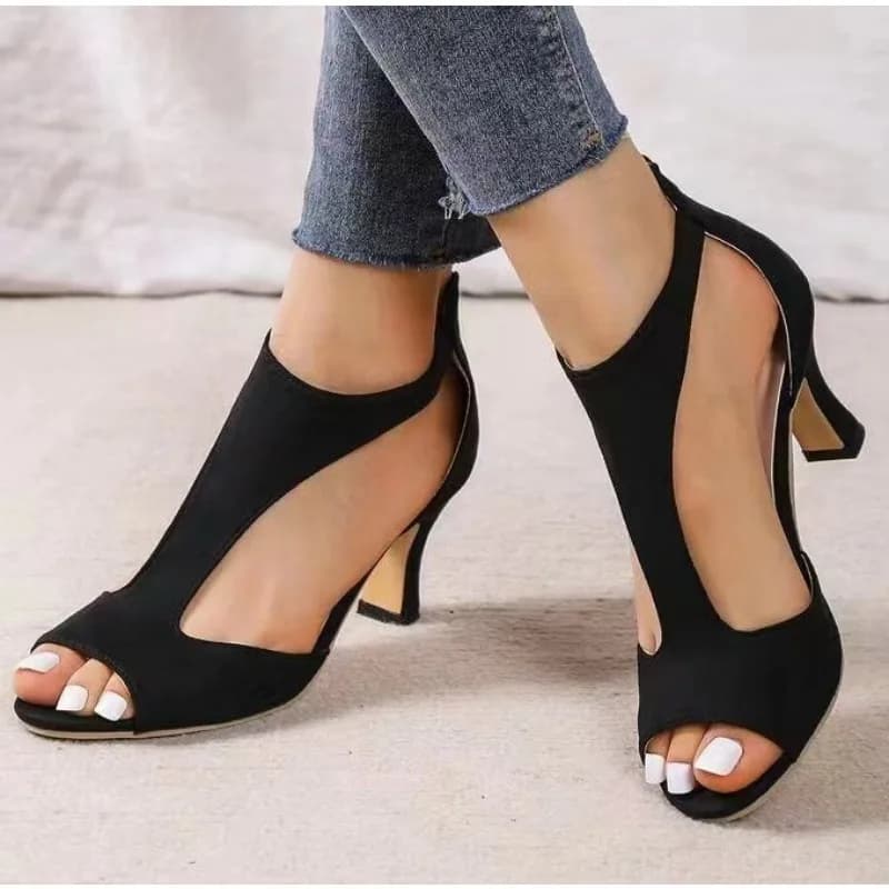 Estate nuovi sandali con bocca di pesce in pelle spazzolata cerniera posteriore da donna sexy tinta unita comode scarpe singole con tacco alto da donna