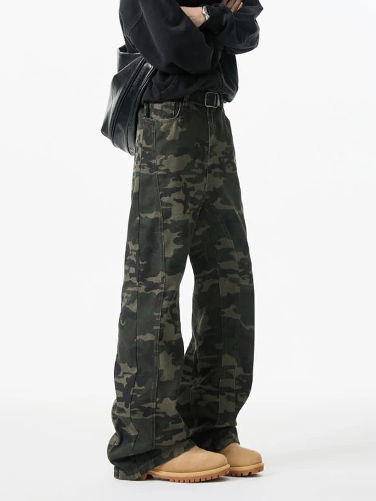 Camouflage Loose Fit Straight Leg Jeans Men's Autumn Winter Faion High Street Wide Leg Pants Youth Wear Denim Jeans