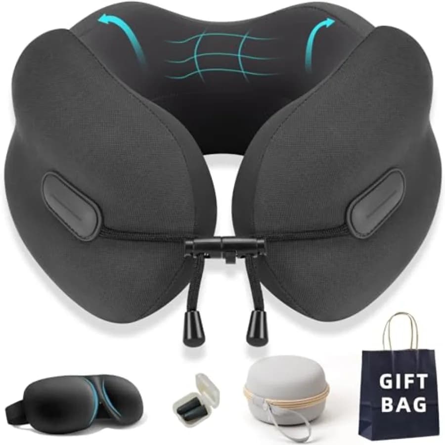 Cuscino da Viaggio Ergonomico per Aereo, Supporto in Memory Foam per Voli Lunghi, Poggiatesta Morbido Compatto a Forma di U per Adulti e Uomini