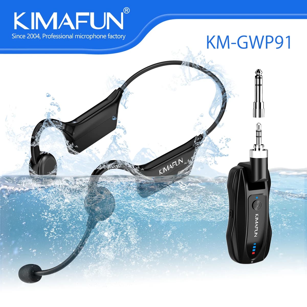 KIMAFUN Sports Headphones Waterproof Waterproof Wireless Microphone for Aquatic Aerobics Swimming Coach Yoga Pilates Speaker Laptop