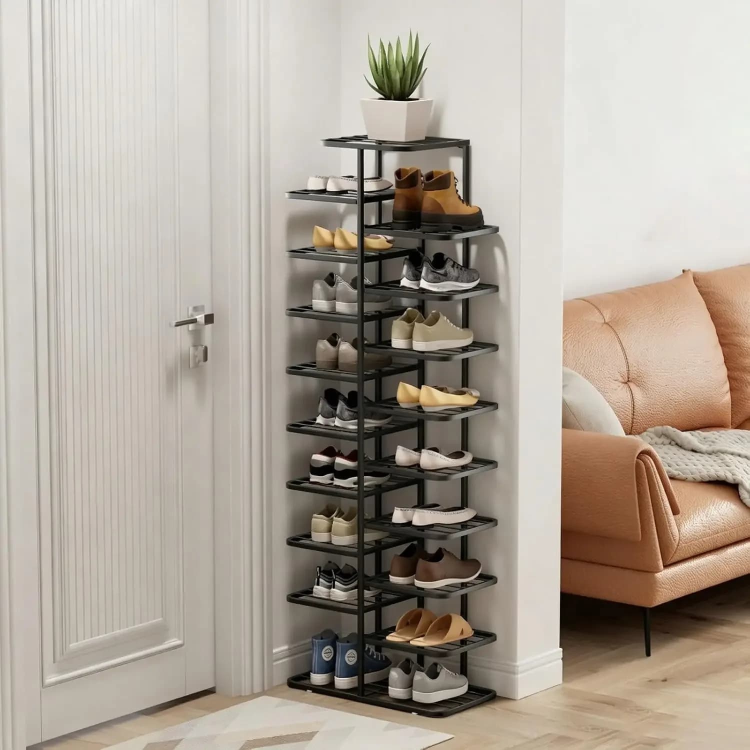 Vertical Shoe Rack Organizer, Space-Saving Freestanding Storage Cabinet with Adjustable Shelves for Entryway and Hallway - Perfe