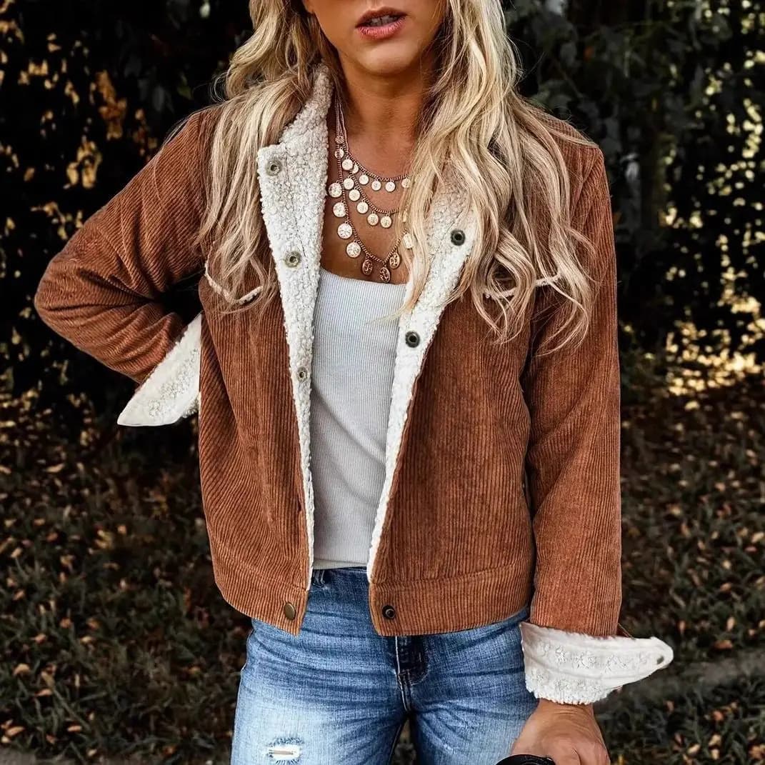 Retro Thickened Loose Casual Warm Corduroy Lamb Fur Jacket Women's Cotton Coat British Style Long Sleeve Color
