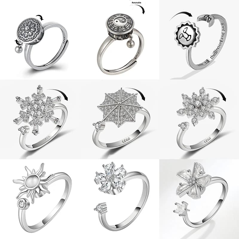 Anelli Fidget Spinner di moda per le donne Anello di cristallo di girasole antistress Ansia Anello di fidanzamento ruotabile 2025