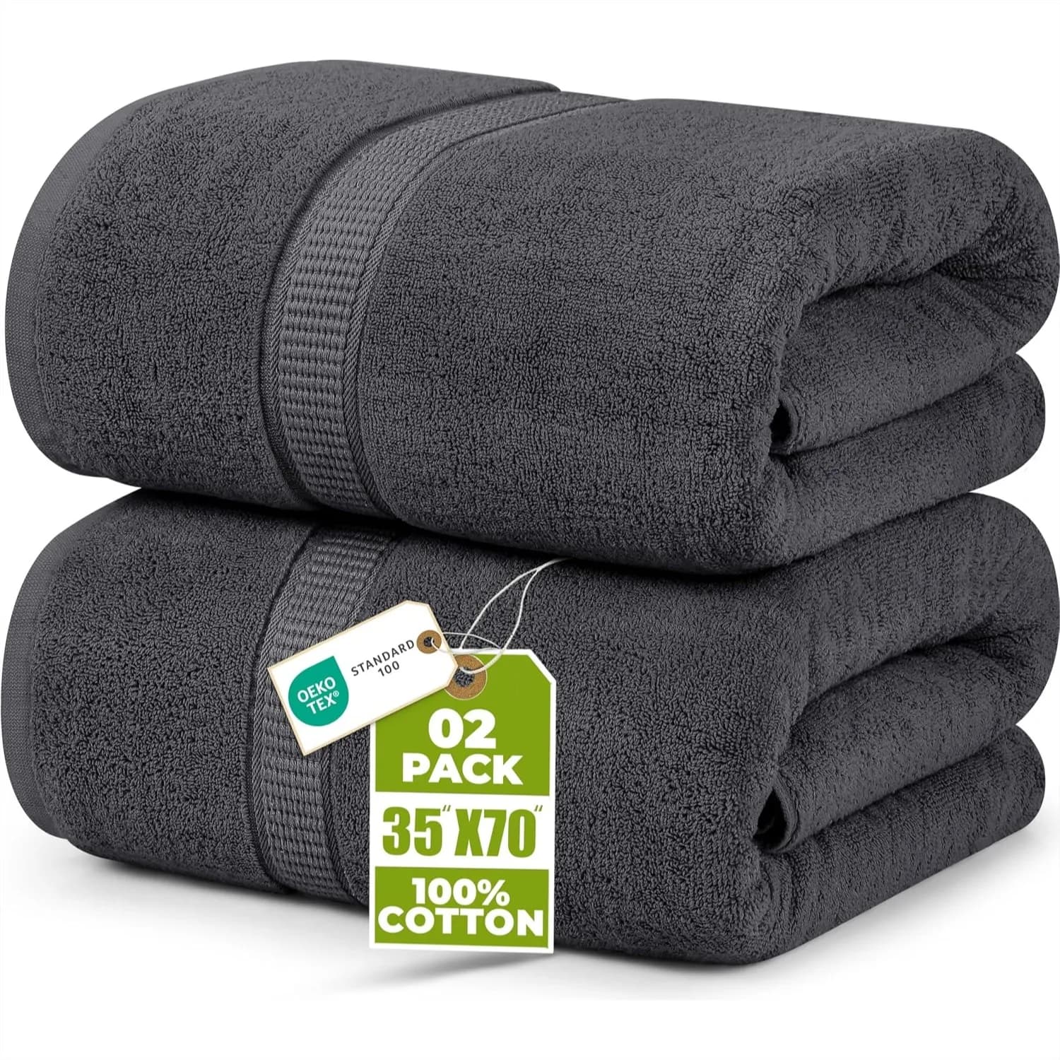 Jumbo Bath Sheet 2 Pack, 600 GSM 35x70 Inches, 100% Ring Spun Cotton Absorbent Quick Dry Extra Large Towel for Bath, Shower