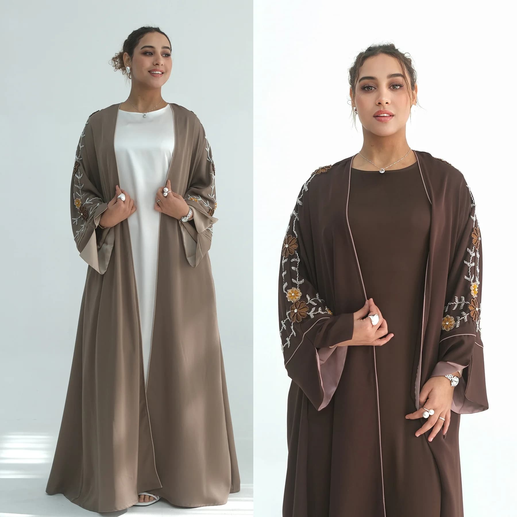 Women's Abaya for Eid with Embroidery and Beads, Cardigan Open Style Dubai, Muslim Jalabiya for Ramadan, Islamic Long Arab Dress for Party, Caftano 2026