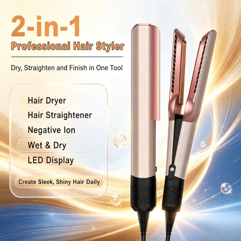 Portable 2‑in‑1 Hairstyling Device, Ion Protection Straightener Dryer For Party Quick Hair Arrangement