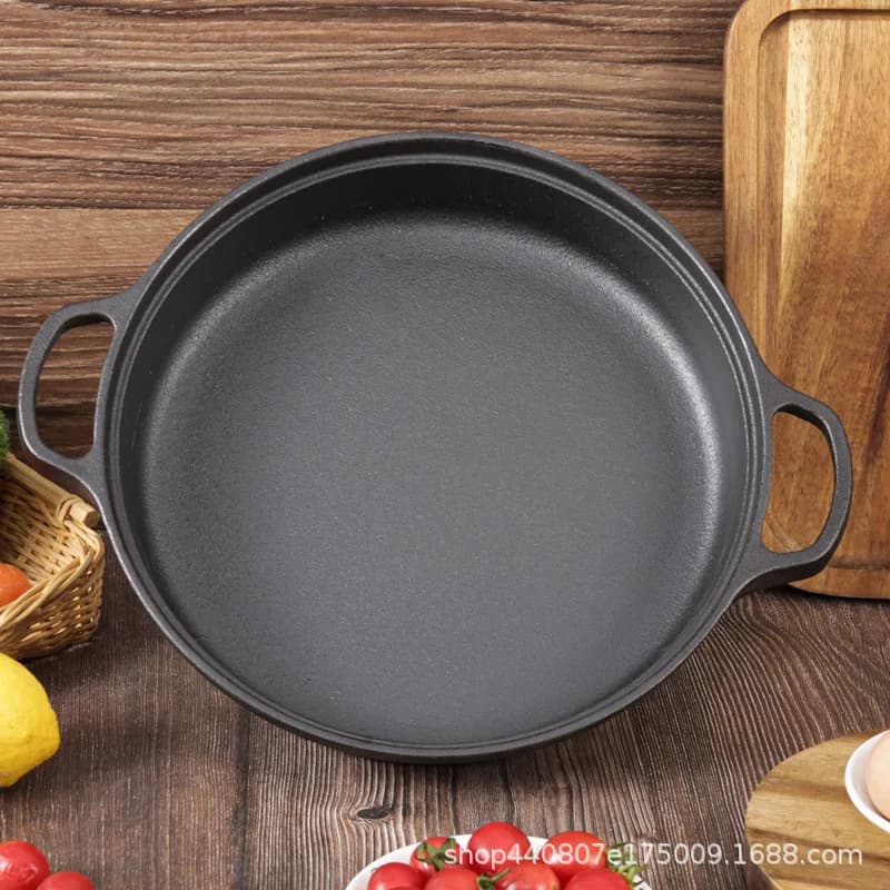 Padella a fondo spesso con doppio manico, padella in ghisa non rivestita, padella per frittura ad acqua, padella per crudo, padella antiaderente per pancake