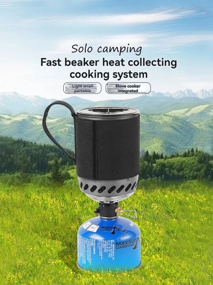 Sistema di cottura da campeggio BRS 61 con fornello integrato per la raccolta del calore, bruciatore ultraleggero portatile per escursioni.