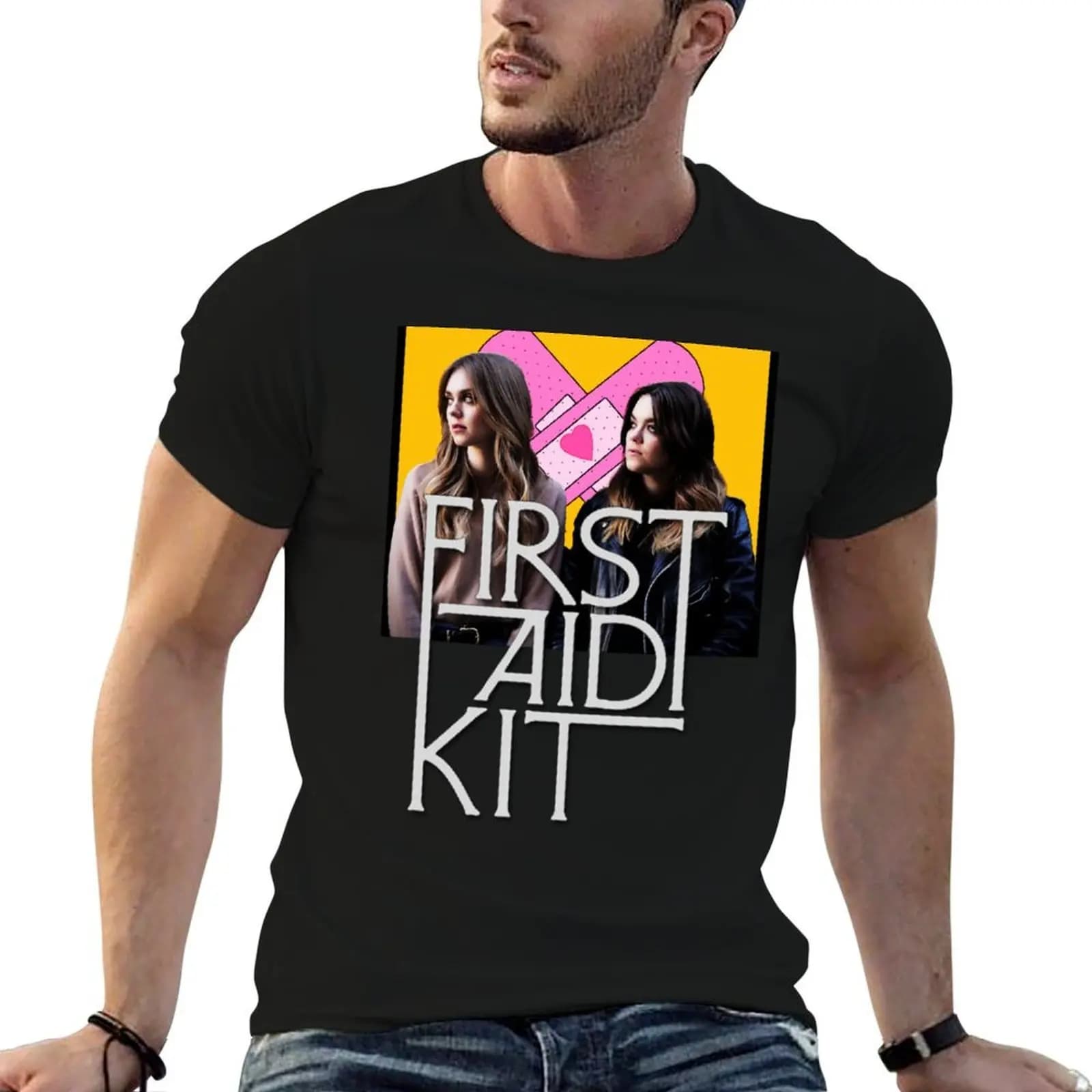 T-shirt First Aid Kit Band, t-shirt con stampe, t-shirt grafiche da uomo, t-shirt da uomo, t-shirt grafiche