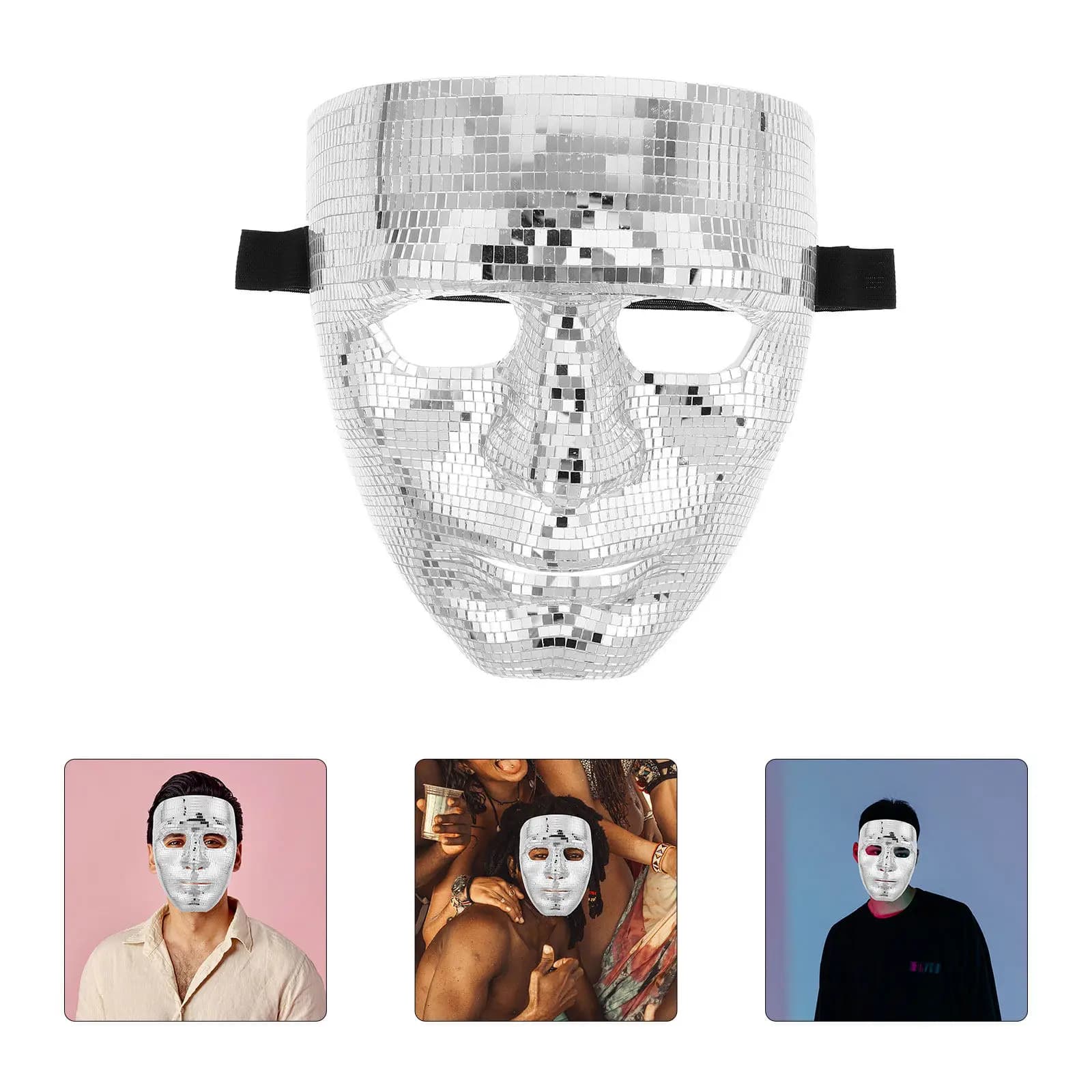 Disco Ball Reflective Masquerade Mask Lightweight Glitter Face Cover for Halloween Club Party Festival Costume Party Mask