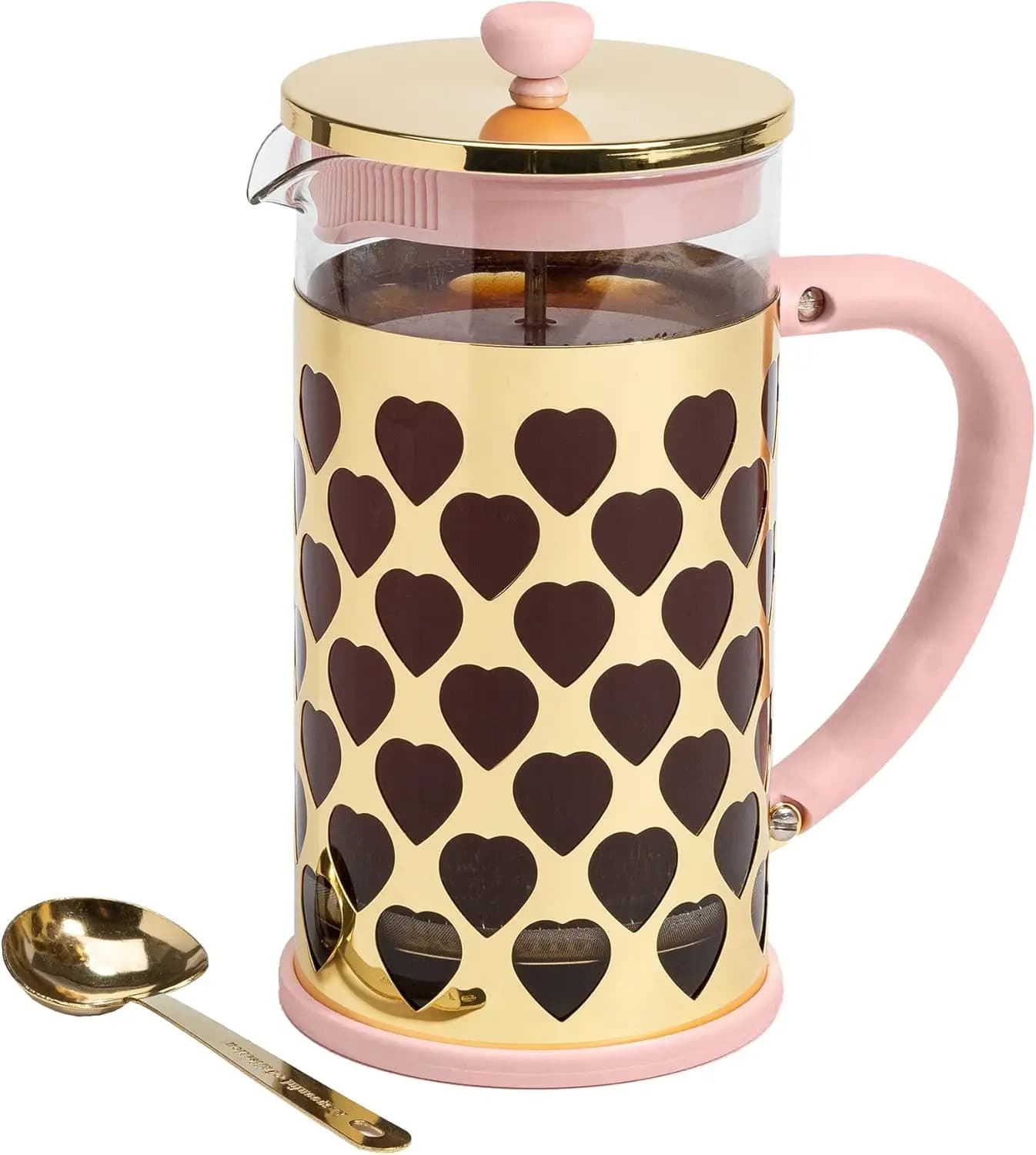 Caffettiera French Press Rosa con Cucchiaio Dosatore a Cuore, Set da 8 Tazze, 34oz