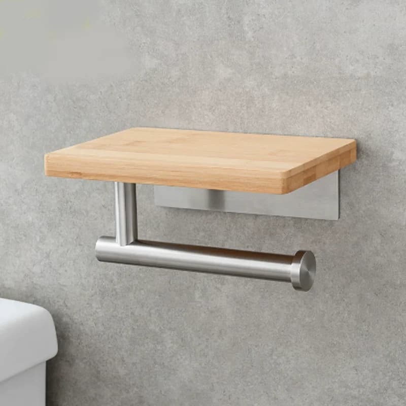 Porta fazzoletti in legno massello Porta carta igienica non perforato in acciaio inossidabile Porta telefono Porta fazzoletti da parete