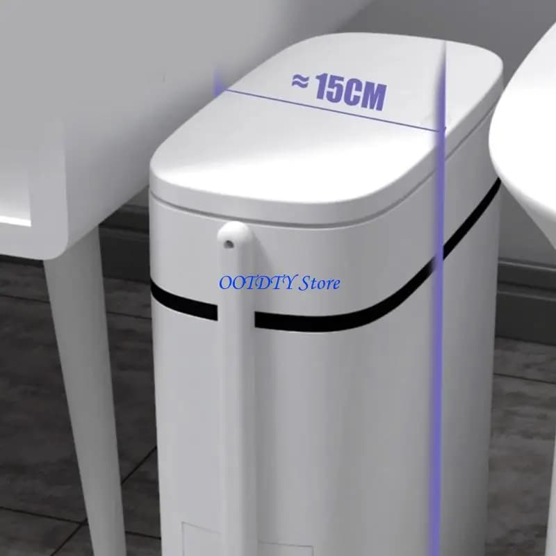 367A Pattumiera da bagno sottile da 14 litri con porta scopino Porta bidone della spazzatura durevole e impermeabile per l'uso