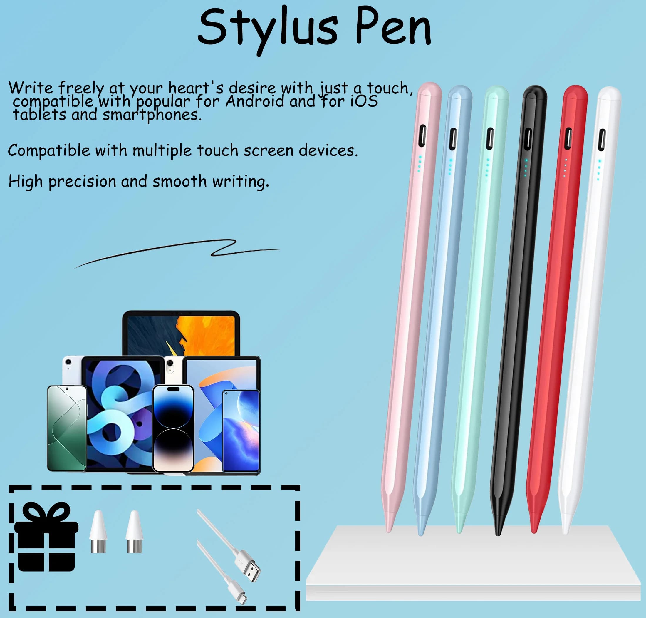 Penna stilo attiva Fine Point, matita capacitiva universale per tutti i tablet/telefoni iOS e Android, ricarica rapida, lunga durata in standby.