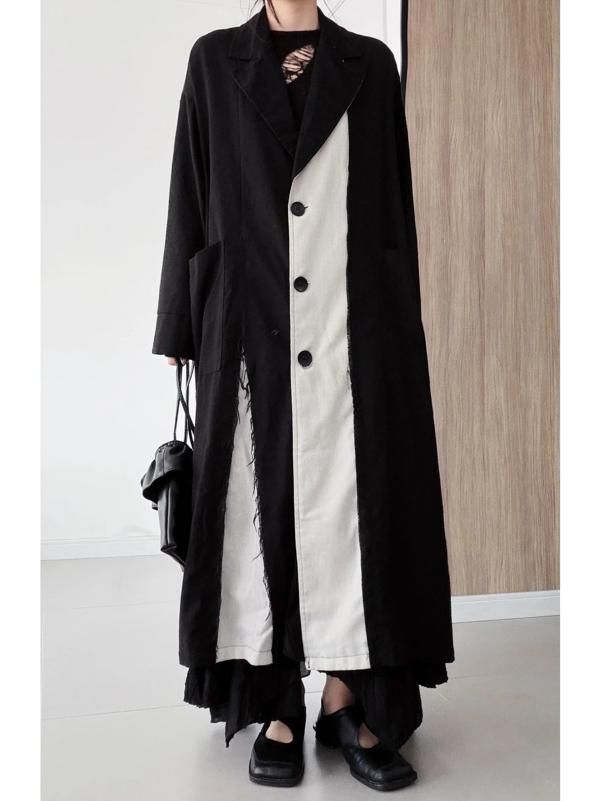 Dark Contrast Color Tassel Cotton Linen Jacket Spring Season Design Sense Splicing Windbreaker Outerwear Coat