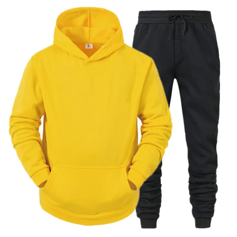 Men Solid Color Hoodie Tracksuit Long Sleeve Casual Two Piece Sports Outfit For Spring Autumn Crossborder