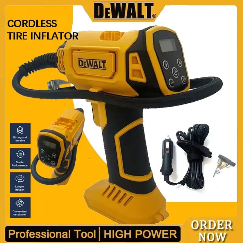 Compressore d'Aria Dewalt, Gonfiatore Automatico per Pneumatici, Pompa Elettrica Portatile Ricaricabile con Manometro Digitale 18/20V