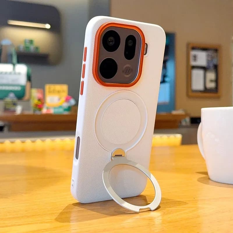 Custodia Magnetica ELVEV Anti-impronta in Pelle PU Intrecciata con Supporto Girevole per OPPO Find X9, X9 Pro