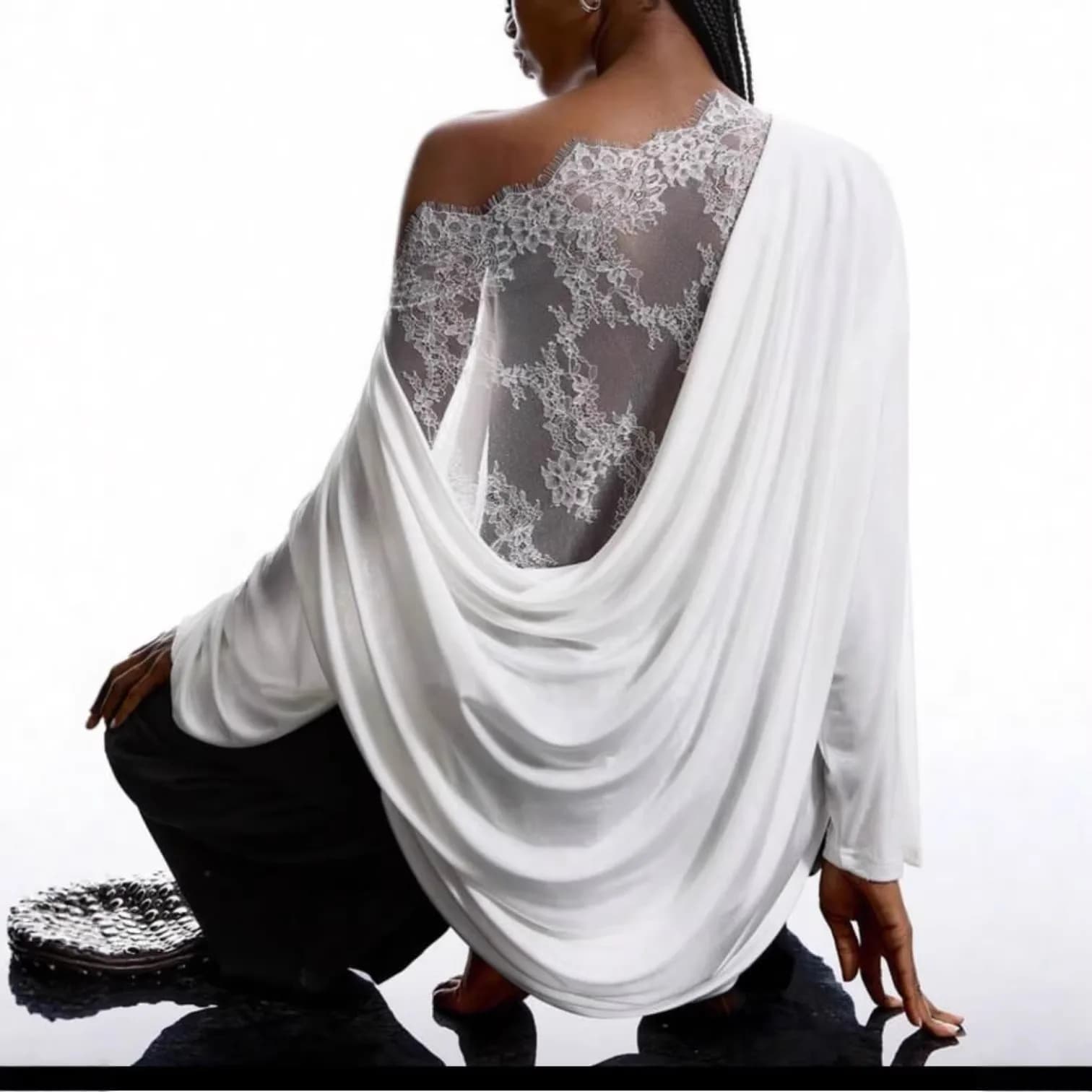 Camicetta da donna sexy con pizzo e design a intarsio, alla moda estiva, per vacanze, camicia ampia a maniche lunghe, versatile, stile street