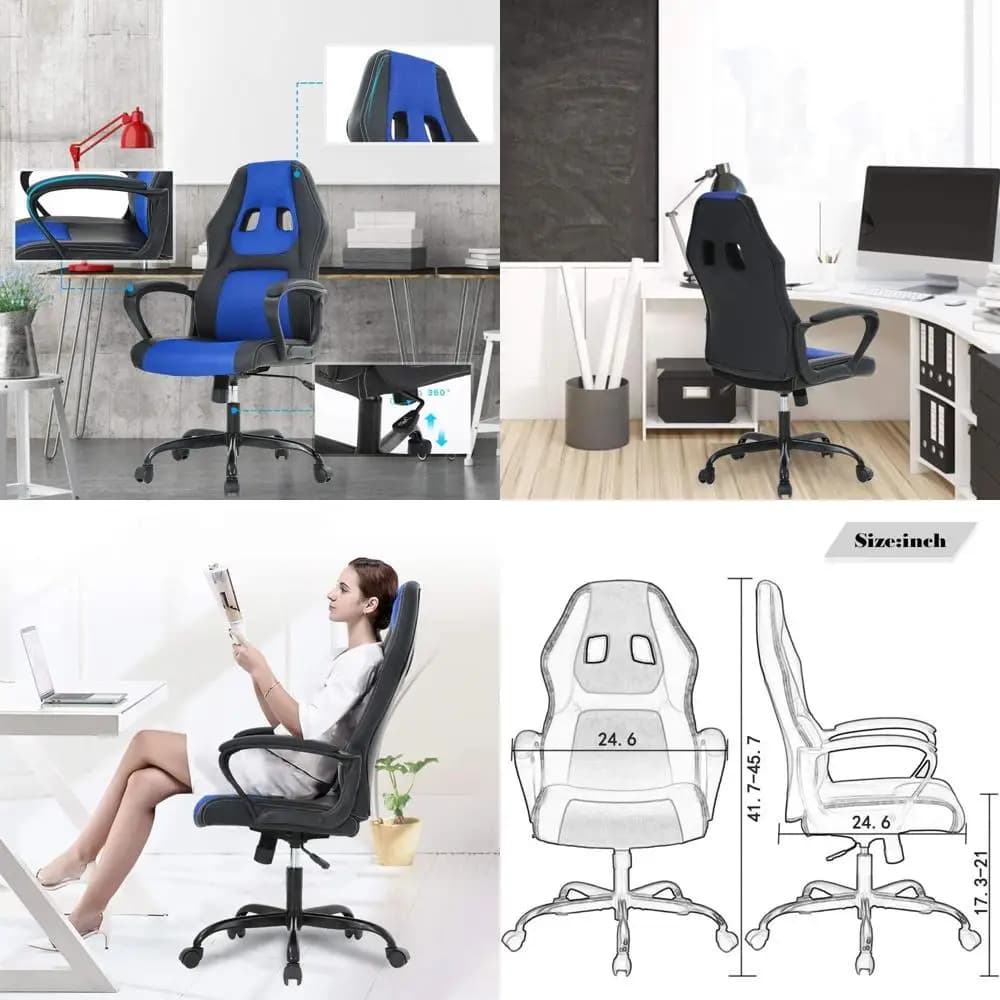 Sedia da Ufficio Ergonomica Economica, Sedia da Scrivania per Gaming PC, Sedia Girevole in Pelle PU con Supporto Lombare per Uomini e Donne