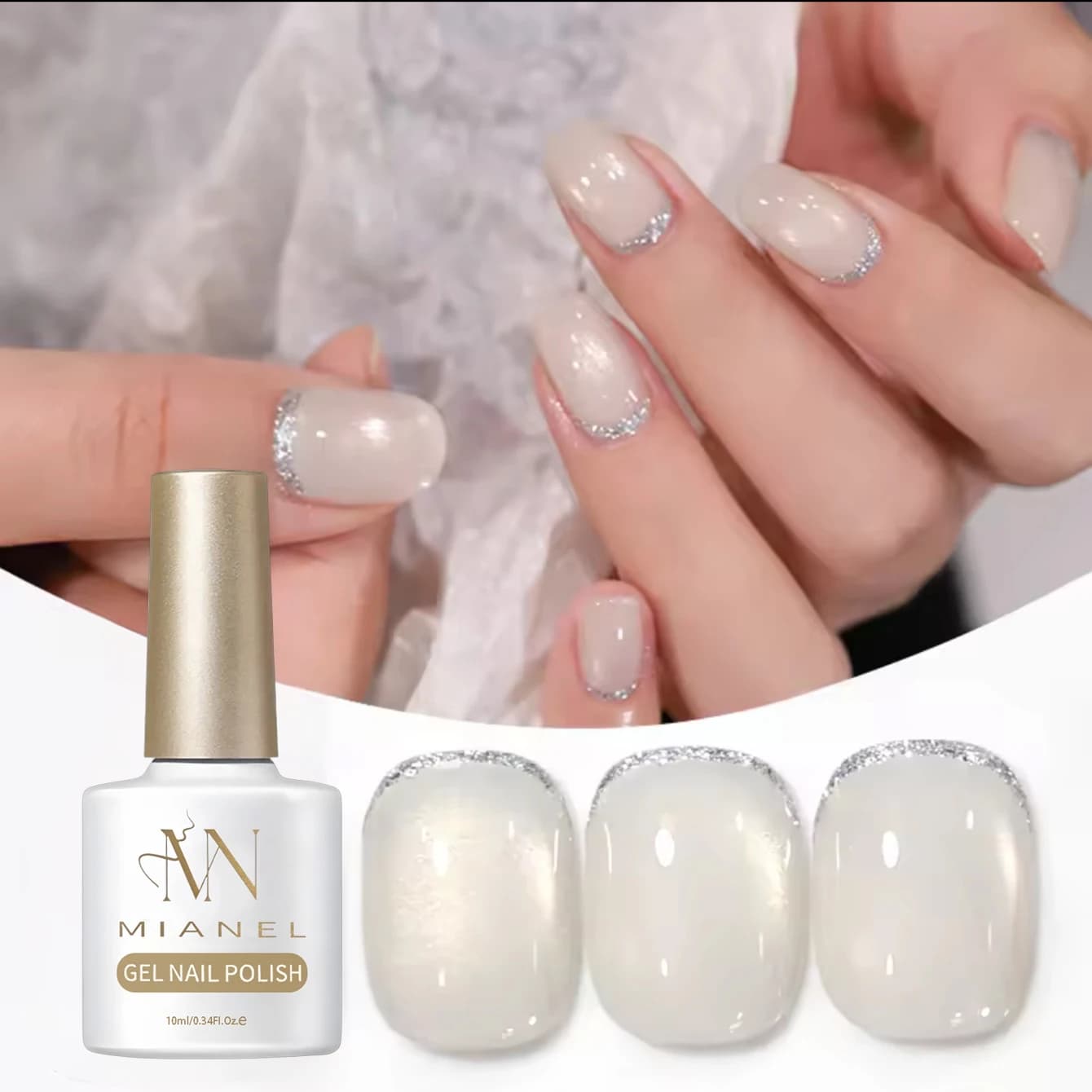 MAINEL 10ML Smalto Gel per Unghie Bianco Latte Traslucido Effetto Occhio di Gatto, Smalto UV Scintillante, Delicato Glitter Rosa Aurora per Salone