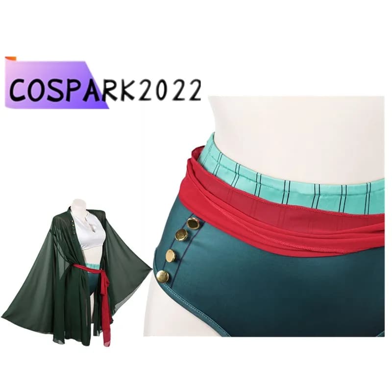 Swimwear Cosplay Zoro Pirate Fantasia, Bikini Woman Roronoa with Top, Shorts and Belt, Outfit for Halloween, TV 2026, Carnival, Feast