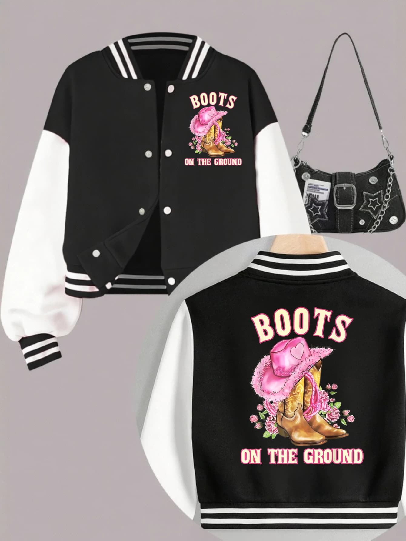 1 pz autunno inverno Tween vestiti per ragazze stivali su Da Ground giacca da baseball per ragazza stile scuola corta con stampa fronte-retro