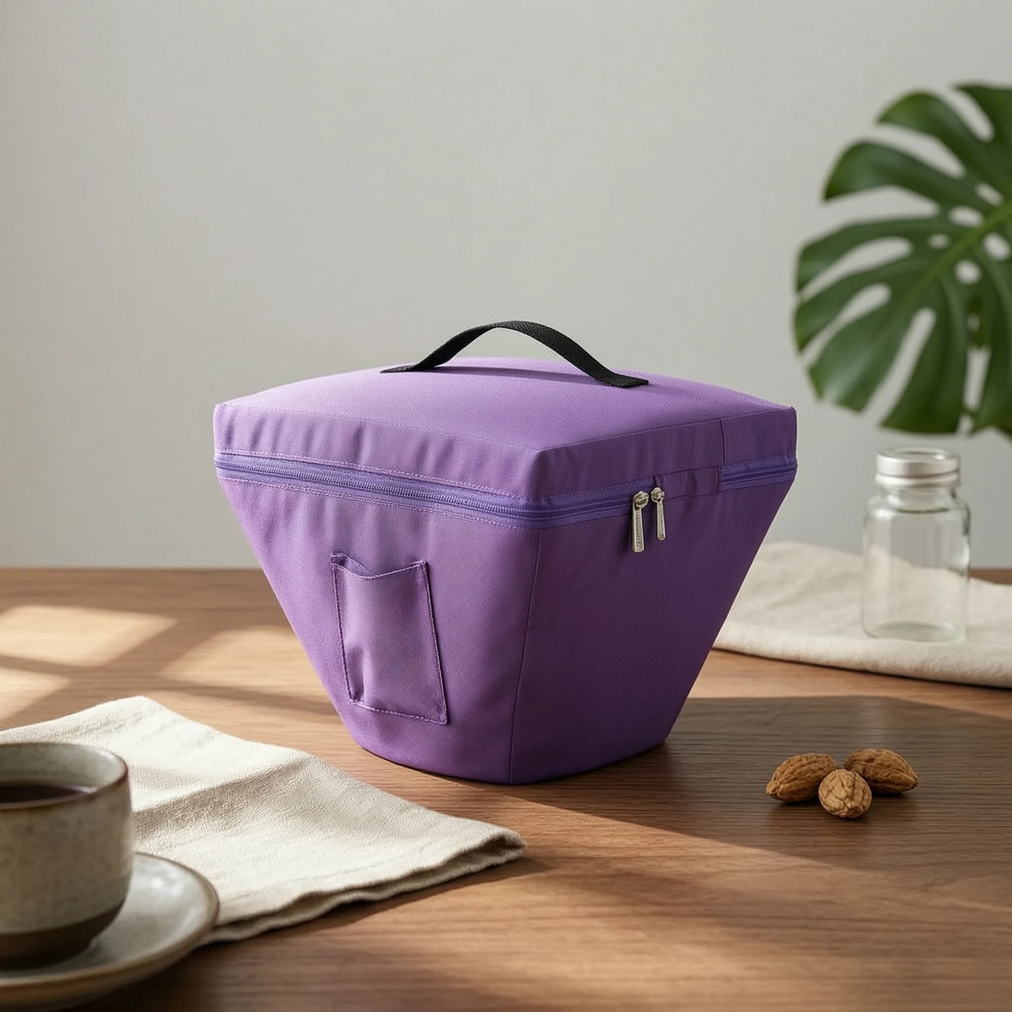 Padded Singing Bowl Bag Stitched Panel Singing Bowl Carrying Case Pyramid Bag Side Pocket Storage Accessory Long-Lasting