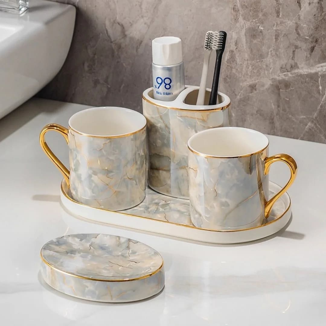 Set di accessori per il bagno in ceramica Forniture per il bagno Ornamento per regali Tazza per collutorio Set di tazze per spazzolino da denti Accessori per WC