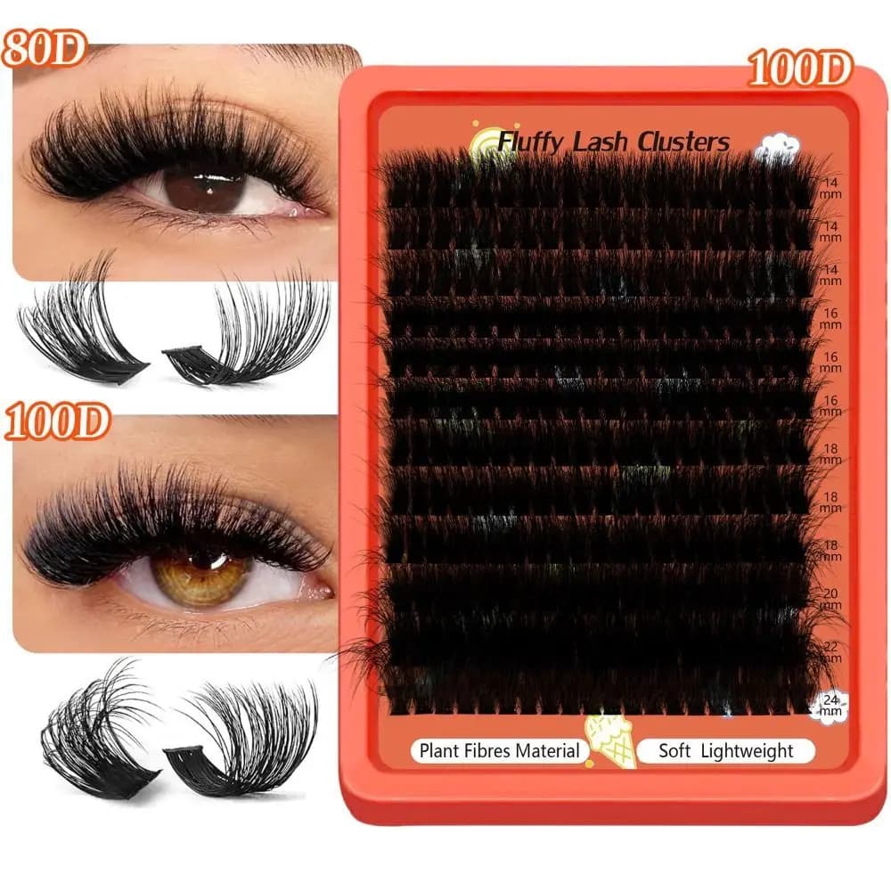 Kit Extension Ciglia Finte 100D 3D Volume Effetto Fluffy, Cluster Voluminosi Fai-da-te, Stile Wispy, Strumenti per Trucco Occhi