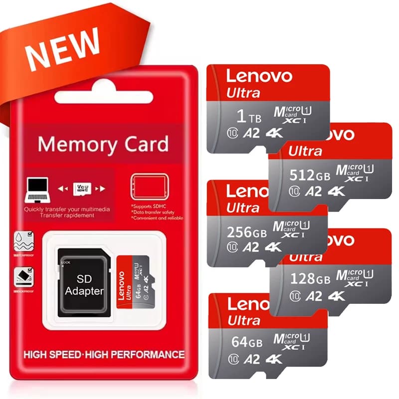 Scheda Micro SD Lenovo Extreme da 1 TB, scheda di memoria ad alta velocità da 128 GB, 256 GB, 512 GB, U3 V30, mini scheda TF da 64 GB per telefono, fotocamera, drone DJI