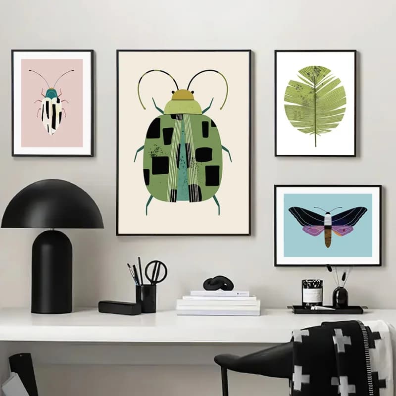 Quadro da Parete Diamond Painting con Farfalla, Coccinella, Falco della Notte, Scarabeo, Piuma - Stampa Artistica Nordica per Decorazione Stanza e Parete