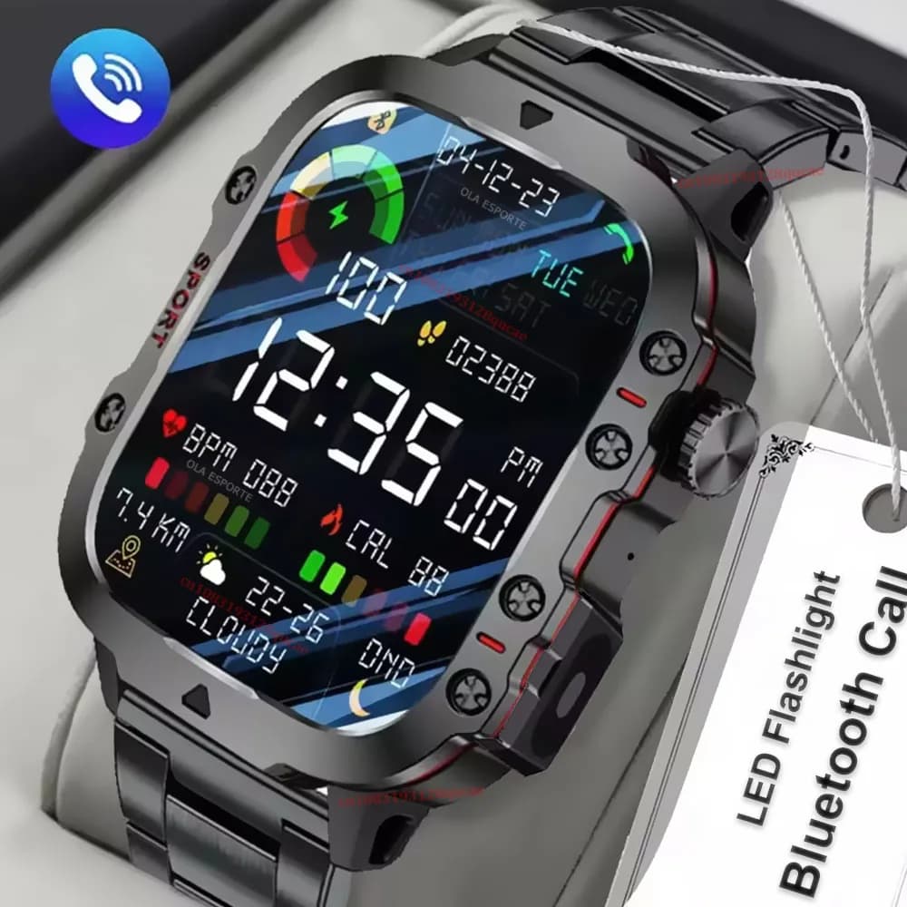 2026 Smart Watch Men 3ATM Outdoor LED Flashlight Sport Fitness Tracker Blood Pressure Health Monitor BT Call GPS Smartwatch Ht30