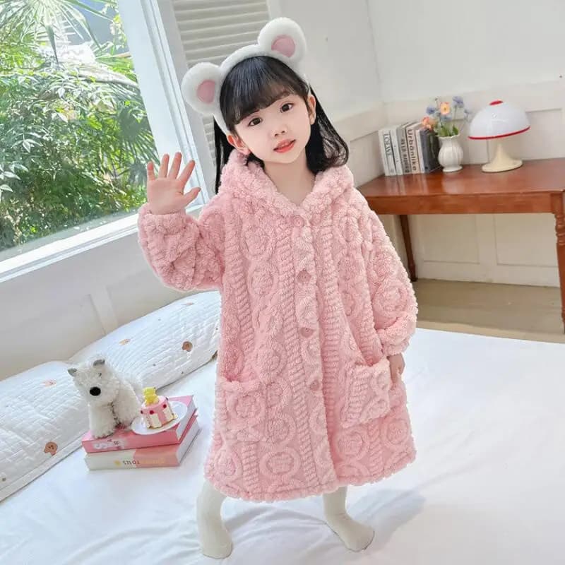 Girl Winter With Hood Vestes Autumn Coral Pile Pijama of Media Length Homewear Bathrobe Baby Fashion Kawaii New Style Casual Clothing